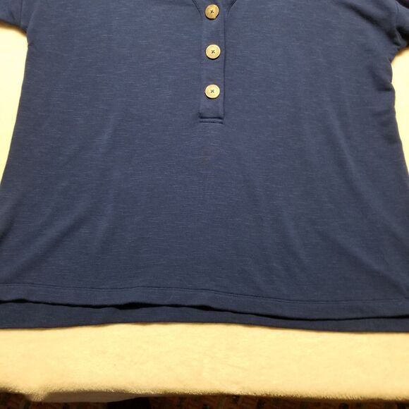 J Jill Large Petite Top Sweatshirt Royal Blue French Terry V Neck Henley Classic - Picture 3 of 10
